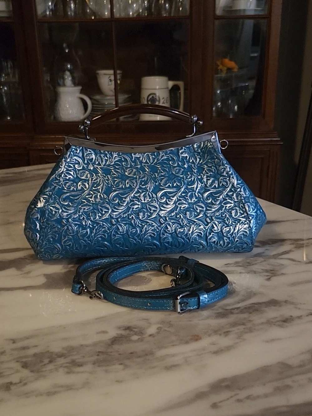 Patrica Nash Teal Green  Floral Top-Handle Crossbody / Handbag